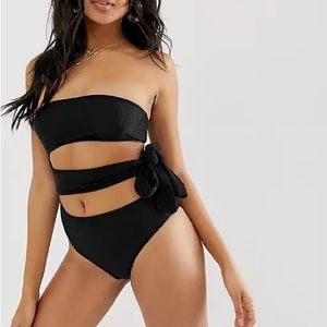 River Island tie bandeau swimsuit in black